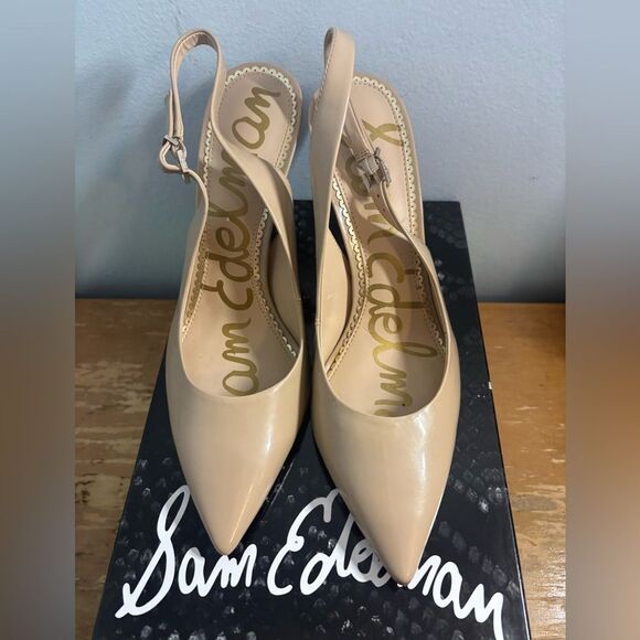Sam Edelman Hastings Nude patent leather Pointed Slingback Heels size 10 NWT NIB - Picture 3 of 6